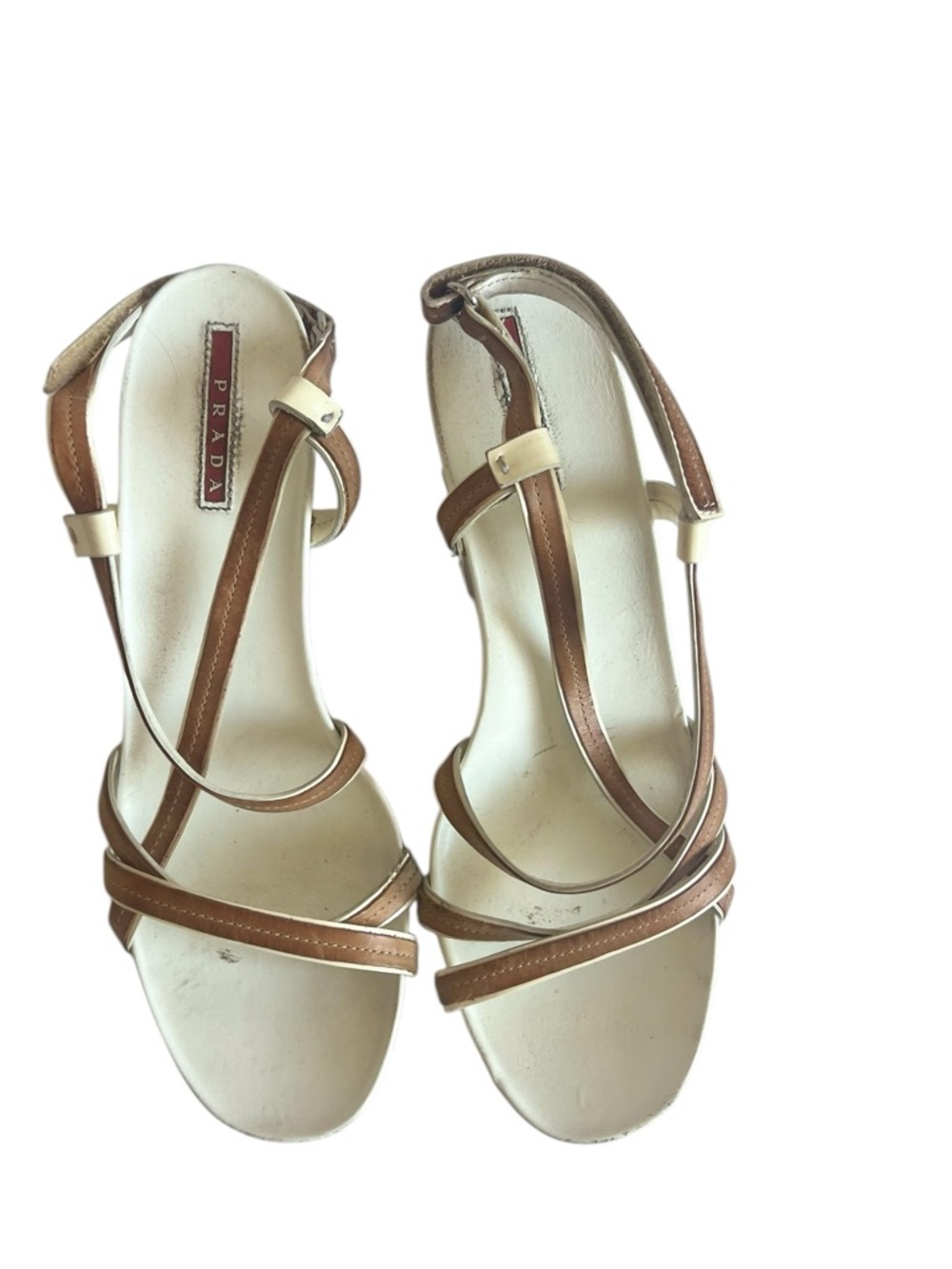 Prada Sport Brown and Cream Cork Wedge Sandals - Picture 3 of 5